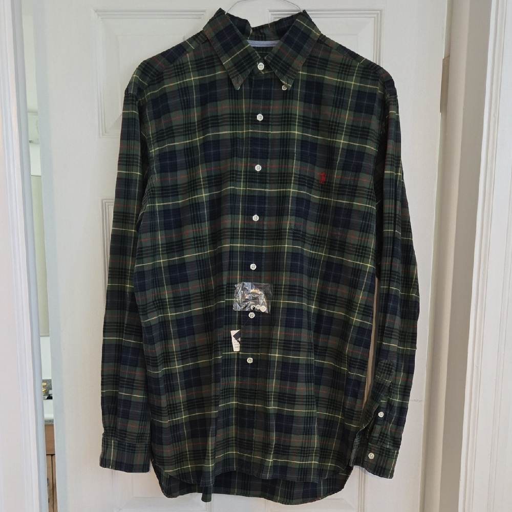Ralph Lauren Navy and Green Plaid Button Down Shirt